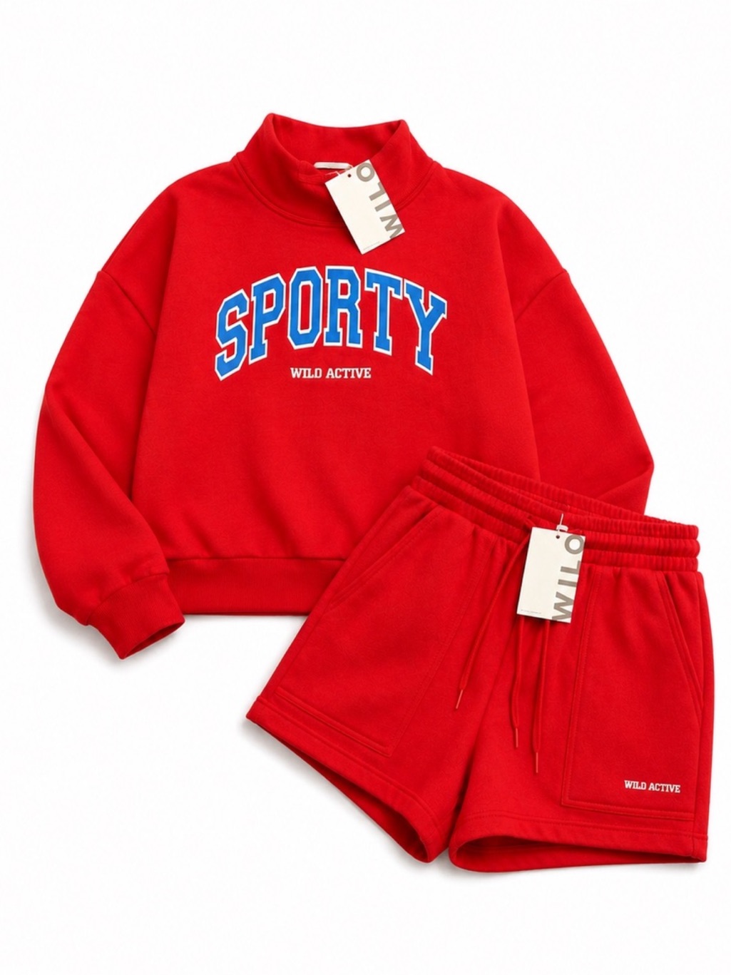 Wilo The Label Sporty Sweatshirt & Shorts Set Red M Nwt